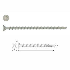 Konstrukční vrut HBS (zápustná hlava) celý závit 8 x 200 mm TX 40 - 50 ks v balení 