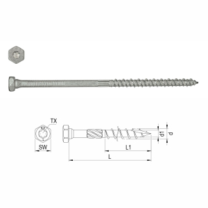 Konstrukční vrut HBS (6-ti hranná hlava) částečný závit 10 x 120 mm TX 40 - 50 ks v balení