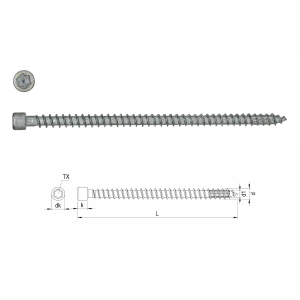 Konstrukční vrut HBS (válcová hlava) celý závit 8 x 200 mm TX 40 - 50 ks v balení žlutý 