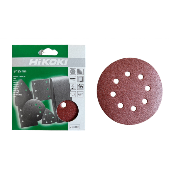 HiKoki 753103 Brusný kotouč D125 pro excentrickou brusku 10 ks K080 : obrázek 1