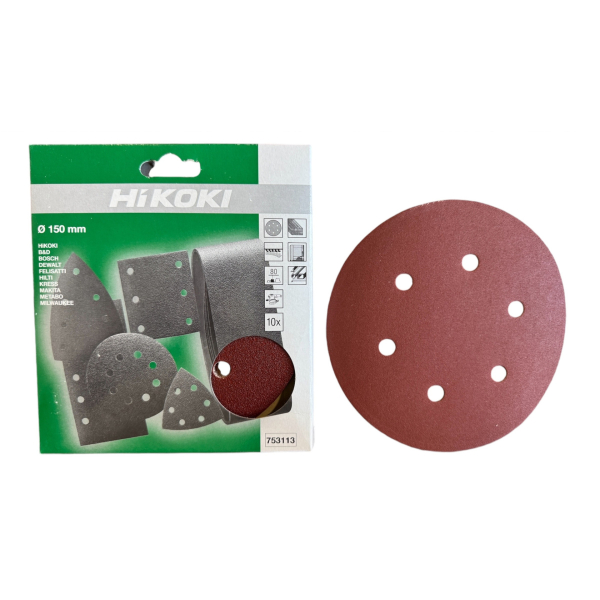 HiKoki 753113 Brusný kotouč D150 pro excentrickou brusku 10 ks K080: obrázek 1