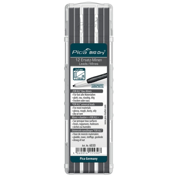 Náhradní tuhy hranaté pro Pica BIG DRY tuha 2B 2 x 5mm L=150mm (různé povrchy) - černá: obrázek 1