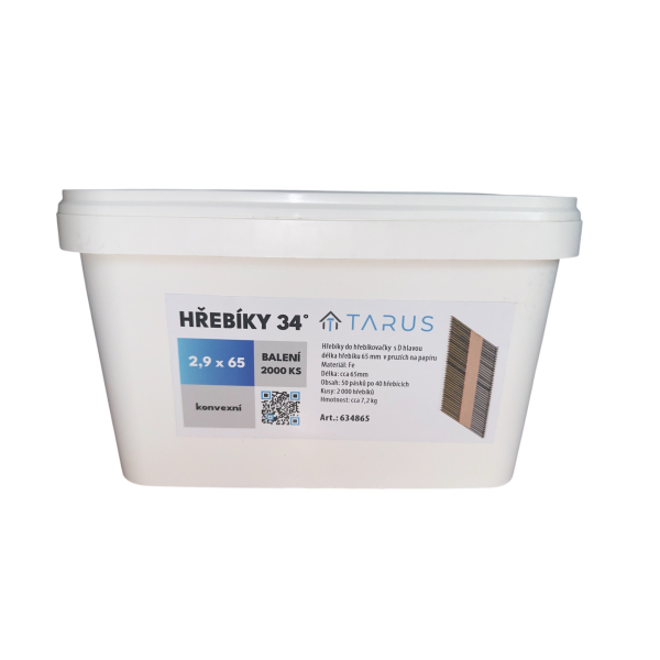 Hřebíky 34° 2,9 x 65 konvexní (2000ks) plastový box, 634865: obrázek 1