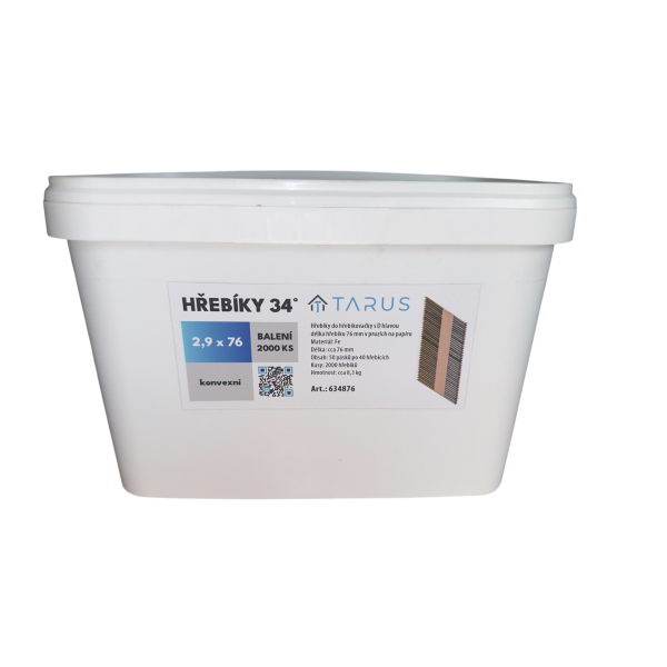 Hřebíky 34° 2,9 x 76 konvexní (2000ks) plastový box, 634876: obrázek 1