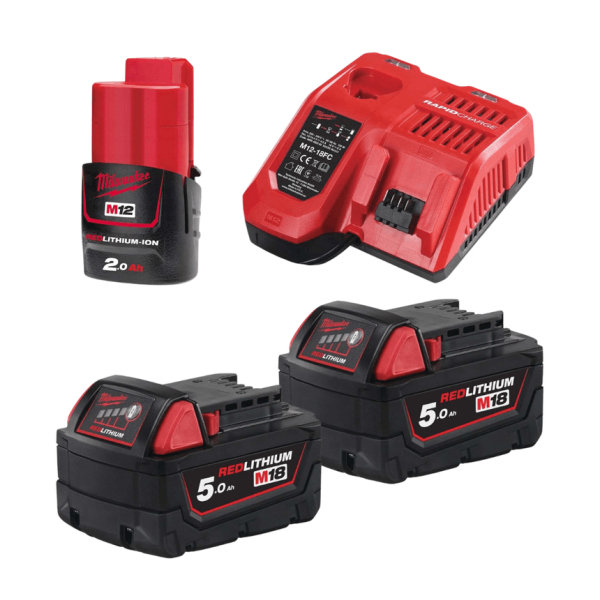 Milwaukee Aku nab. sada M18 NRG-502, 2x Akum. M18 B5 a 1x M12 B2 + nabíječka, 4933459217: obrázek 1