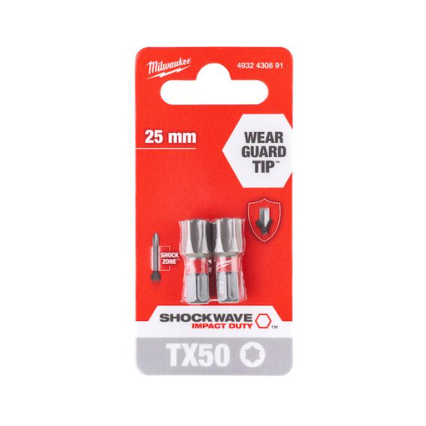 MILWAUKEE Šroubovací bity SHOCKWAVE IMPACT DUTY TX50 x 25 mm 2 ks 4932430891: obrázek 1