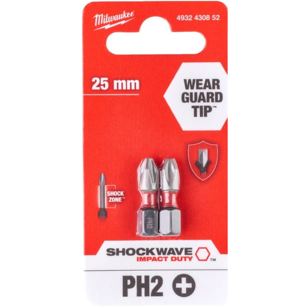 MILWAUKEE šroubovací bity SHOCKWAVE IMPACT DUTY PH2 25 mm 2 ks 4932430852: obrázek 1