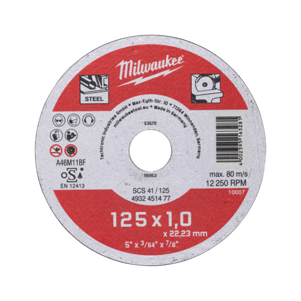 MILWAUKEE Rozbrušovací kotouč na kov SCS 41/125 x 1mm Contractor 4932451477: obrázek 1