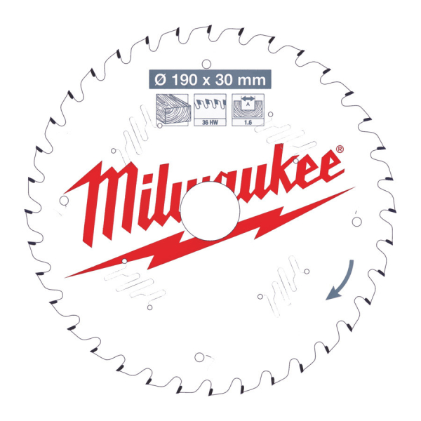 MILWAUKEE pilový kotouč do dřeva 190 mm CSB P W 190 x 30 x 1.6 x 36ATB 4932471301: obrázek 1