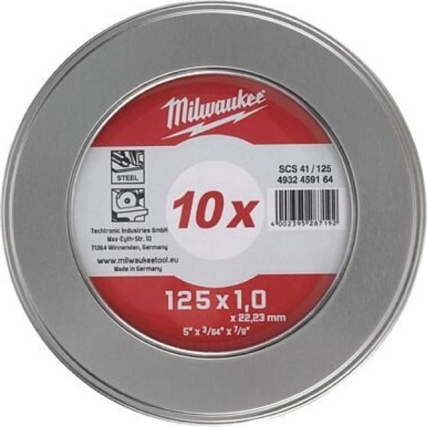 MILWAUKEE řezací kotouč 125 x 1x 22,2mm ocel, balení 10 ks v kovovém boxu 4932478998: obrázek 1