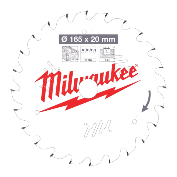 MILWAUKEE Pilový kotouč do dřeva CSB P W 165 x 20 x 1.6 x 24ATB 4932471931: obrázek 1