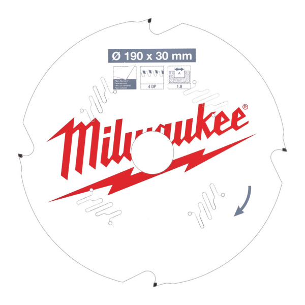 Milwaukee Pilový kotouč 190 x 30 x 1.8 , 4 zuby na cementovláknité desky  4932471304: obrázek 1