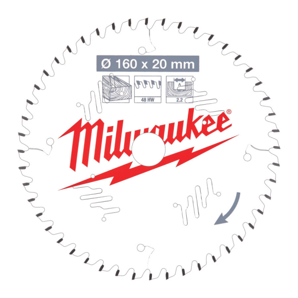 MILWAUKEE pilový kotouč pro okružní pily na dřevo 160 x 20 x 2.2 x 48ATB, 4932471291: obrázek 1