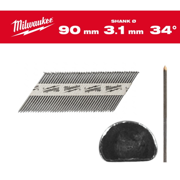 Milwaukee hřebíky 34° 3,1 x 90 hladké (2200 ks) 4932492598: obrázek 2