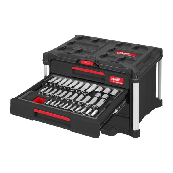 Milwaukee vybavený box na nářadí PACKOUT, ráčny 1/4" + 3/8" + 1/2", 244 ks 4932501864: obrázek 1